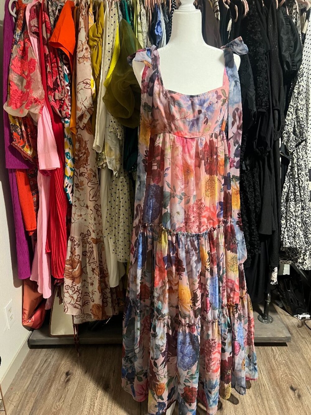 Romantic Watercolor Floral Midi Dress